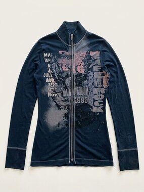 Skinny Minnie Y2K Grunge Graphic Full Zip Fitted Top L (Fits S/M)